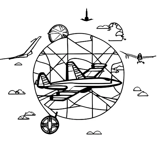 A minimalist tattoo of an airplane flying over a world map, symbolizing the client's love for travel and their occupation in the Canadian Armed Forces. tattoo design idea