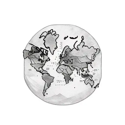 A minimalist tattoo of an airplane flying over a world map, symbolizing the client's love for travel and their occupation in the Canadian Armed Forces. tattoo design idea