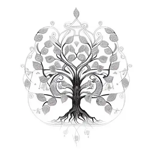 An intricate tree of life design with musical symbols as leaves, symbolizing the client's belief in the interconnectedness of family, growth, and music. tattoo design idea