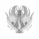 A majestic dragon flying over a traditional South East Asian landscape tattoo design idea