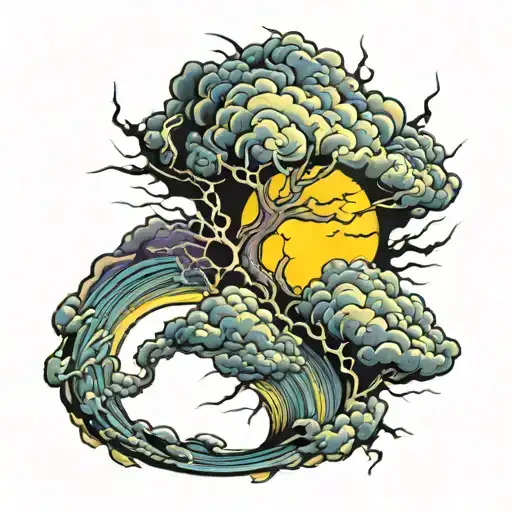 storm lightning sun cloud rain tattoo design idea