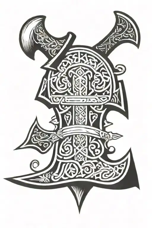 Viking axe with bind runes fehu dagaz hagalaz thurisaz tiwaz tattoo design idea