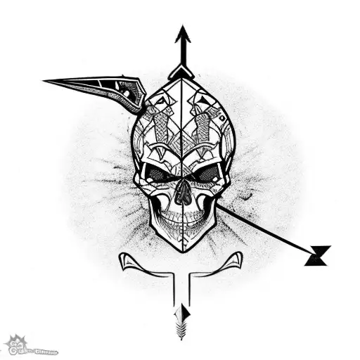Skull with jojo's bizzare adventure stand arrow tattoo design idea