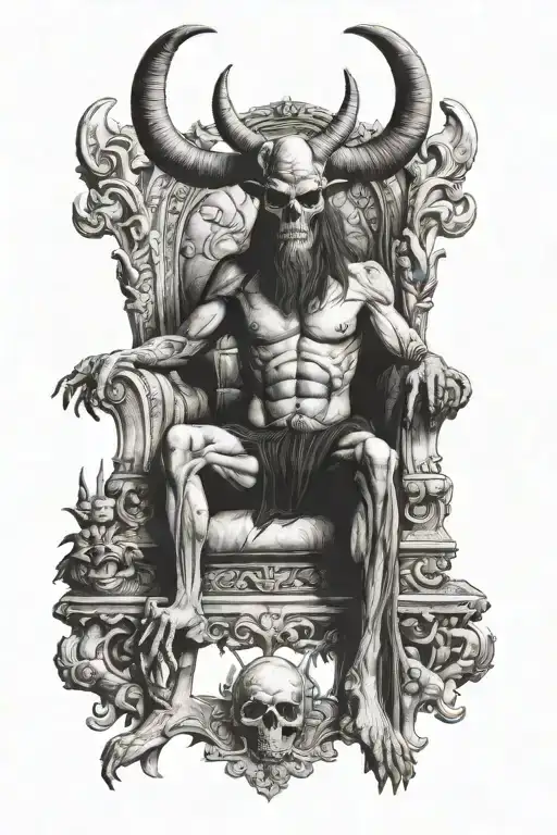 Baphomet, throne, demons, skull tattoo design idea