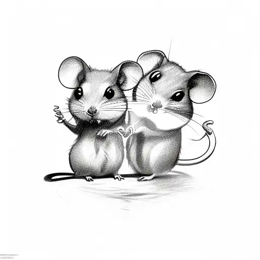 generate a sketch for a minimalistic tattoo, where two mice, one with a halo, the other like a devil, but to make it cut tattoo design idea