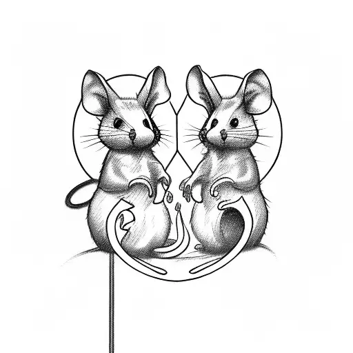 generate a sketch for a minimalistic tattoo, where two mice, one with a halo, the other like a devil, but to make it cut tattoo design idea