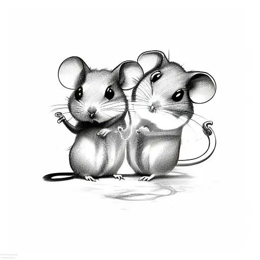 generate a sketch for a minimalistic tattoo, where two mice, one with a halo, the other like a devil, but to make it cut tattoo design idea