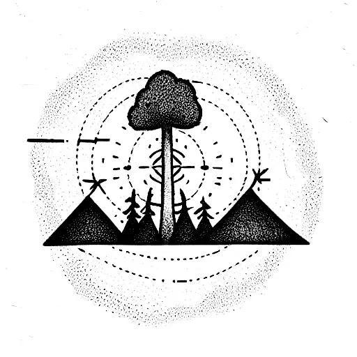 Burning man symbol with broccoli and the words "Camp Summer Camp" tattoo design idea