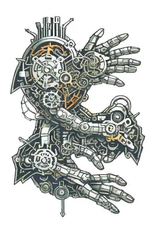 two hands holding a heart made up of autism puzzle pieces steampunk style tattoo design idea