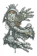 two hands holding a heart made up of autism puzzle pieces steampunk style tattoo design idea