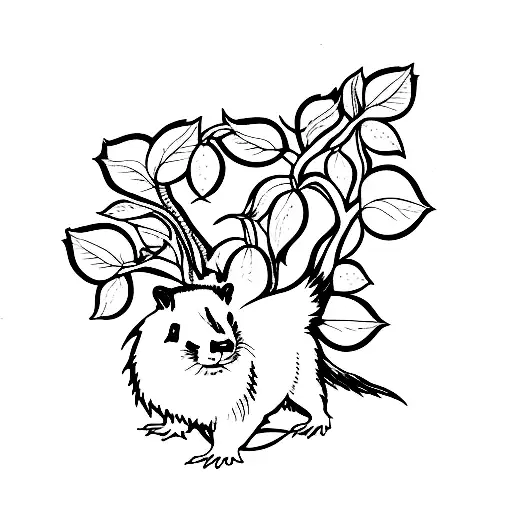 skunk in front of apple trees tattoo design idea