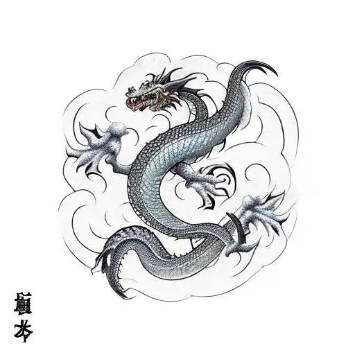 A Japanese dragon intertwined with Norse runes representing strength and power tattoo design idea