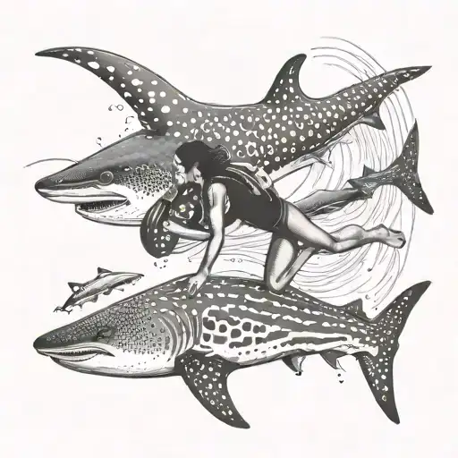 scuba diver, woman, whale shark tattoo design idea