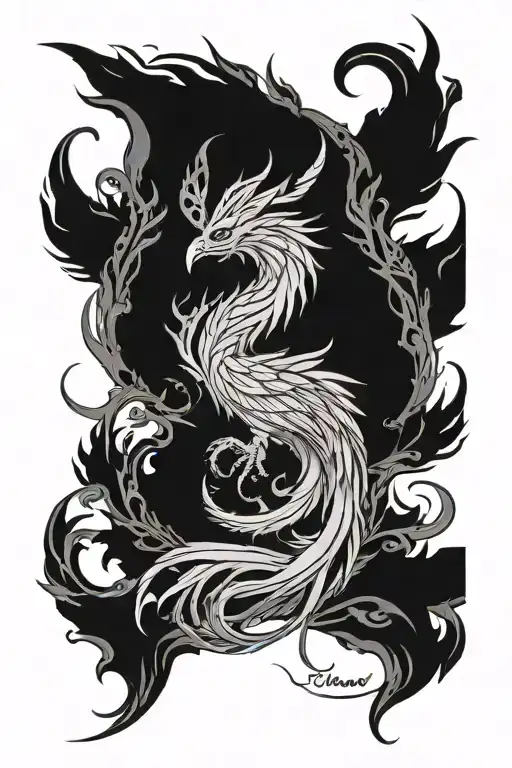 Jungnian archetype of Anima connect with phoenix from the flames and sentence "There is no other Troy for me to burn" tattoo design idea