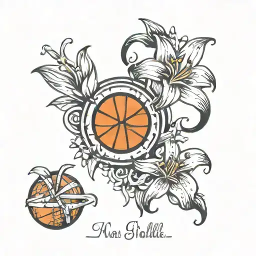 Tiger lily flowers with small basketball and football with autism puzzle piece heart tattoo design idea