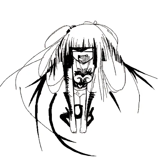 anime girl, gore, dark, lines, black and white, tattoo design, blood  tattoo design idea