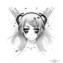 anime girl, gore, dark, lines, black and white, tattoo design, blood  tattoo design idea
