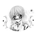 anime girl, gore, dark, lines, black and white, tattoo design, blood  tattoo design idea