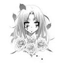 anime girl, gore, dark, lines, black and white, tattoo design, blood  tattoo design idea