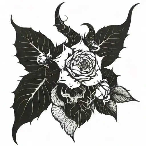 devil and flowers tattoo design idea