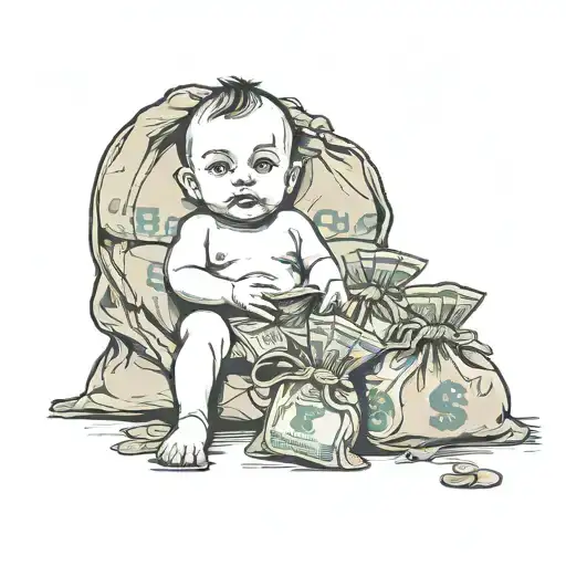 Baby boy with money bag bitch prostitute tattoo design idea