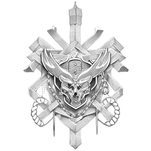 The armor of God symbol intertwined with chains, representing strength and protection tattoo design idea