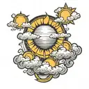 sun shining clouds tattoo design idea