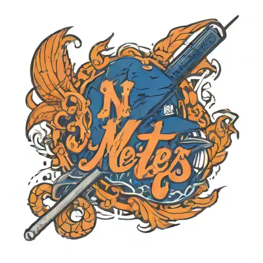 A New York Mets logo intertwined with baseball stitches tattoo design idea
