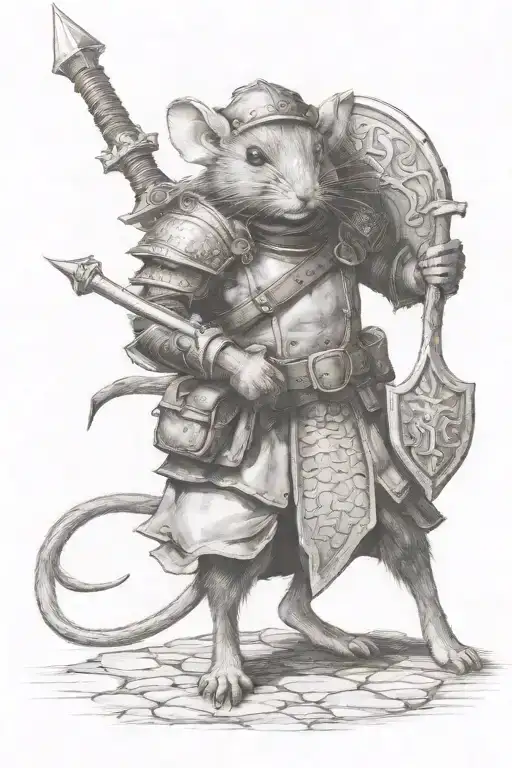 Mouse warrior standing guard at the entrance of Redwall Abbey tattoo design idea