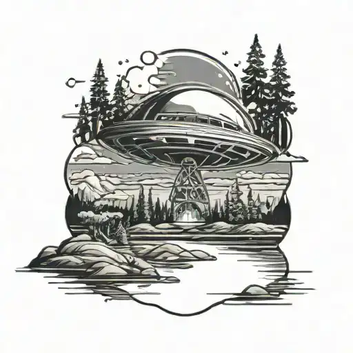 Ufo Abduction In A Lake Landscape Tattoo Idea tattoo design idea