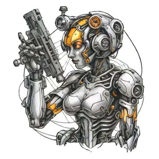 A sexy robot pin-up girl in blackwork style tattoo design idea