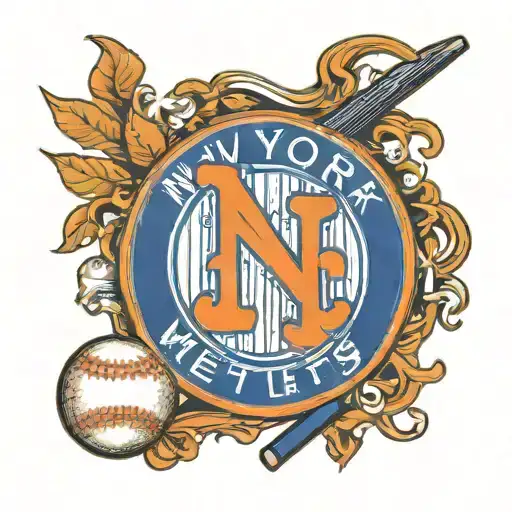 A New York Mets logo intertwined with baseball stitches tattoo design idea