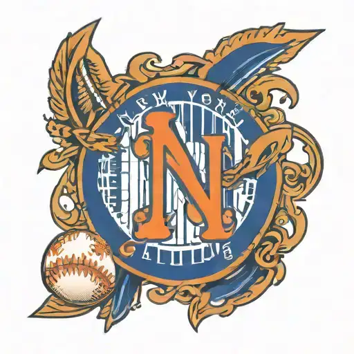 A New York Mets logo intertwined with baseball stitches tattoo design idea