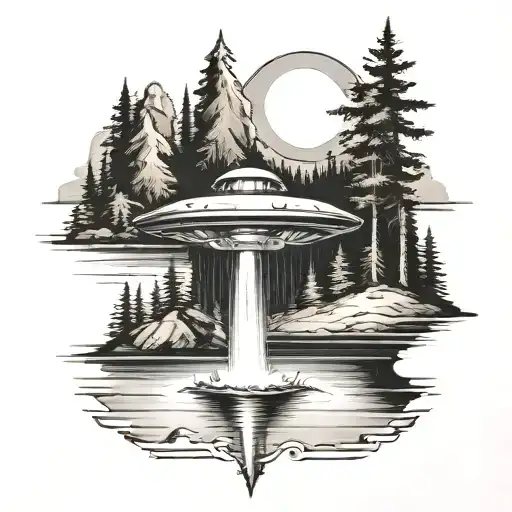 Ufo Abduction Beam In A Lake Landscape Tattoo Idea tattoo design idea