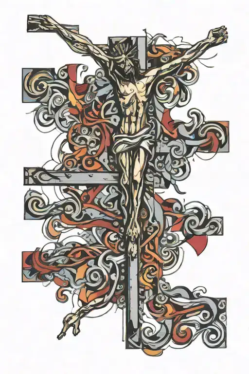 A design featuring a unique interpretation of the crucifixion scene tattoo design idea