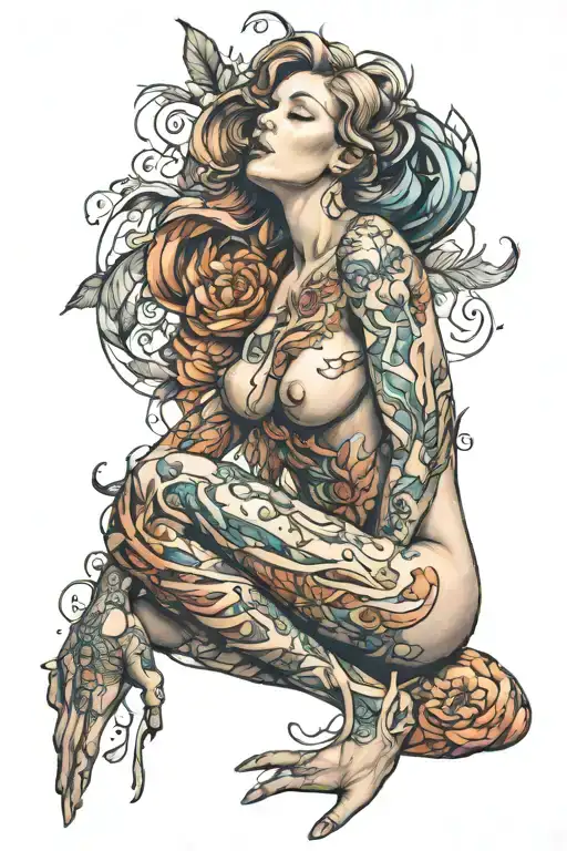 nude woman posing tattoo design idea