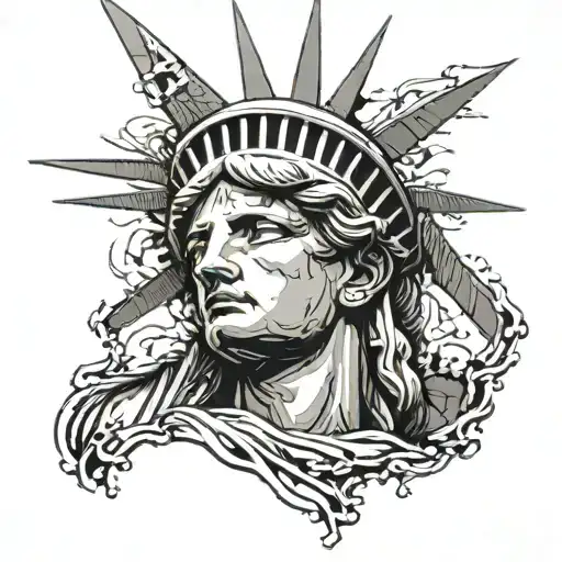 A melancholic Statue of Liberty shedding tears, symbolizing the sorrow of America tattoo design idea