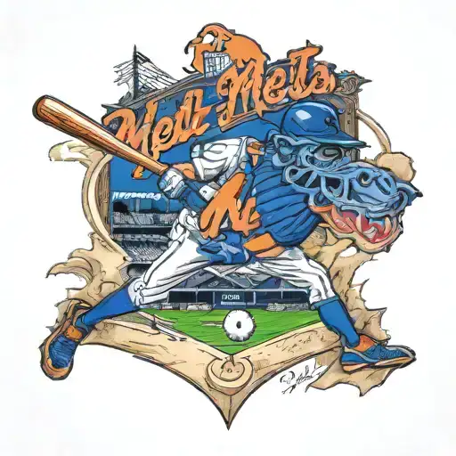 A baseball diamond with the NY Mets mascot at bat tattoo design idea