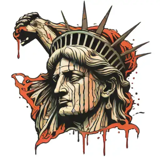 A unique design of a weeping Statue of Liberty, capturing the grief and tears of America tattoo design idea
