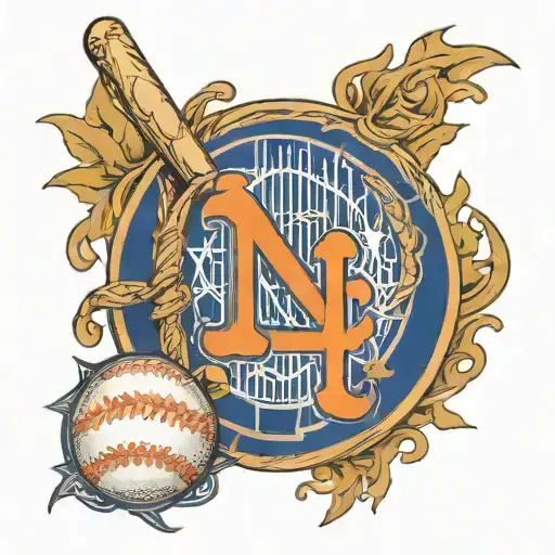 A New York Mets logo intertwined with baseball stitches tattoo design idea
