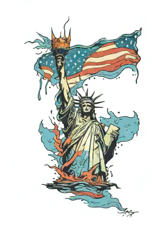A unique design of a weeping Statue of Liberty, capturing the grief and tears of America tattoo design idea