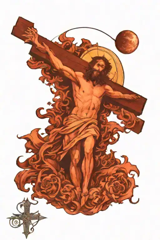 Jesus on the cross with an eclipse in the background  tattoo design idea