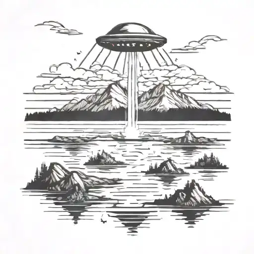 Ufo Abduction In A Mountain Lake Landscape Tattoo Idea tattoo design idea