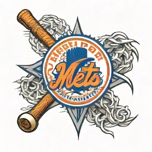 A New York Mets logo intertwined with baseball stitches tattoo design idea