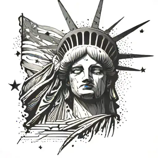A unique tattoo of the Statue of Liberty shedding tears made of stars and stripes tattoo design idea