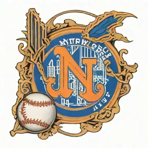 A New York Mets logo intertwined with baseball stitches tattoo design idea