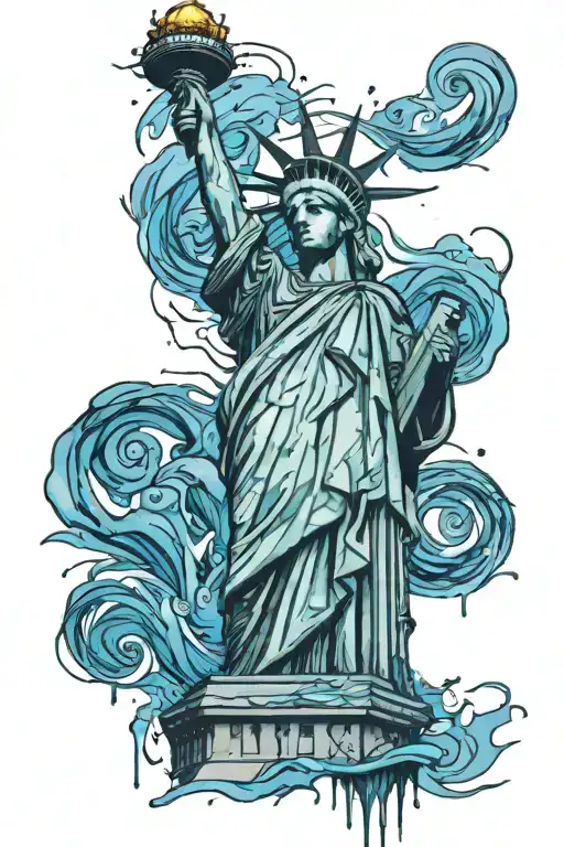 A unique design of a weeping Statue of Liberty, capturing the grief and tears of America tattoo design idea