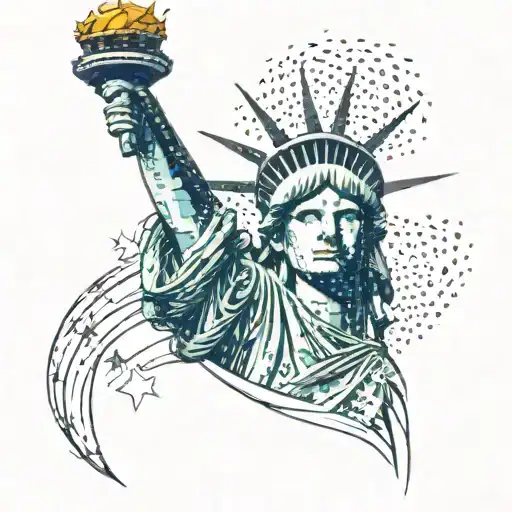 A tattoo of the Statue of Liberty shedding tears made of stars and stripes tattoo design idea