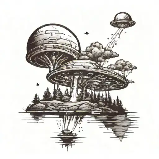 Ufo Abduction Beam In A Lake Landscape Tattoo Idea tattoo design idea