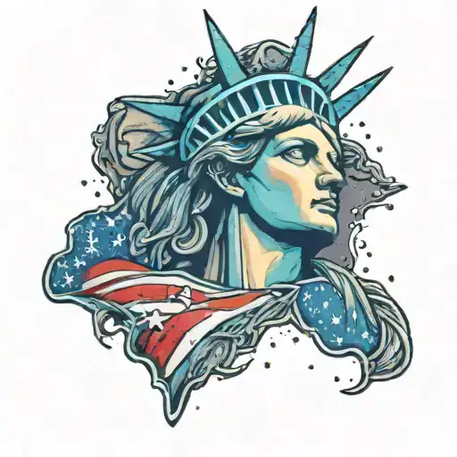 A tattoo of the Statue of Liberty shedding tears made of stars and stripes tattoo design idea